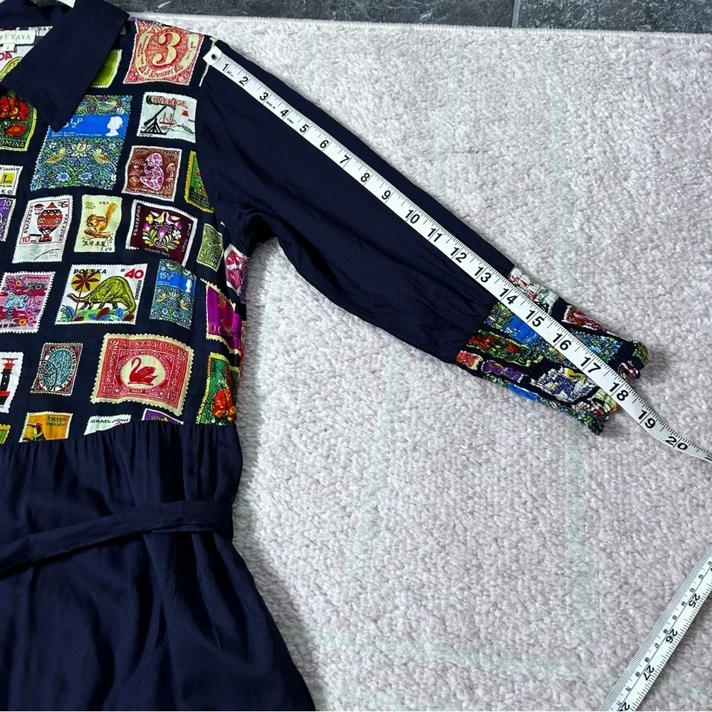 RubyYaya Tiered Postage Stamp Maxi Dress 3/4 Sleeves Button Front Belted Small - Picture 14 of 15